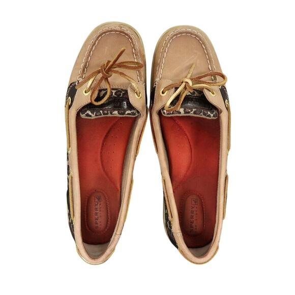 Sperry Shoes Womens 9 Slip On Boat Loafer Leather Leopard Top Sider Preppy Brown - Picture 5 of 13